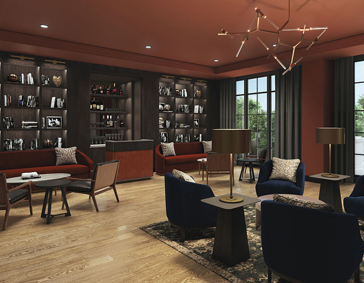 The Forum Hotel Interior Rendering of Library